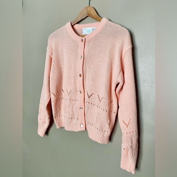 MISTER NOAH peach cardigan sweater vintage acrylic Coquette Granny Cottage M EUC - Picture 1 of 15